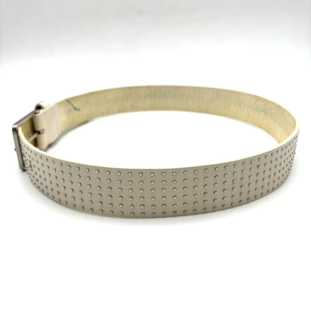 Vintage Y2K GUESS 354001G White Genuine Leather 6-row Mini Studded Belt M 31-35
